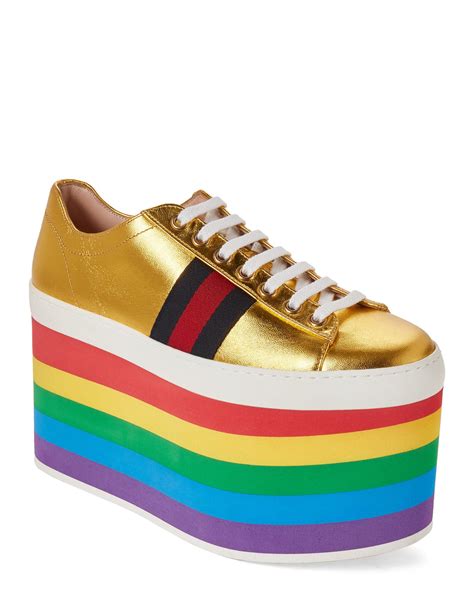 green gucci sneakers shoes|Gucci rainbow platform sneakers.